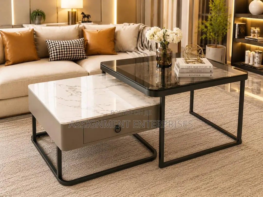 Coffee Glass Top and Mable Center Table 2 in 1