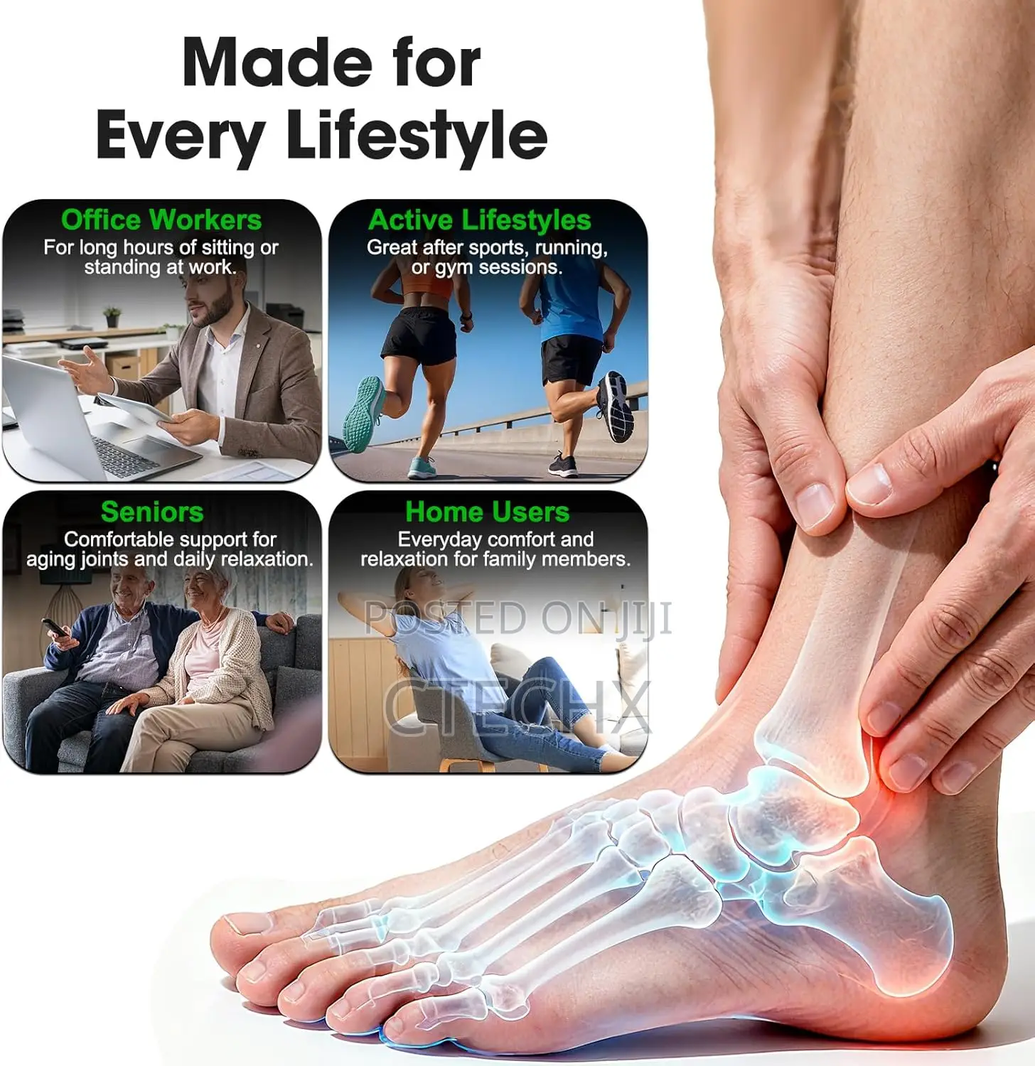 Cordless Foot Ankle Massager 5 Heat Levels, 3 Vibration Modes for Pain