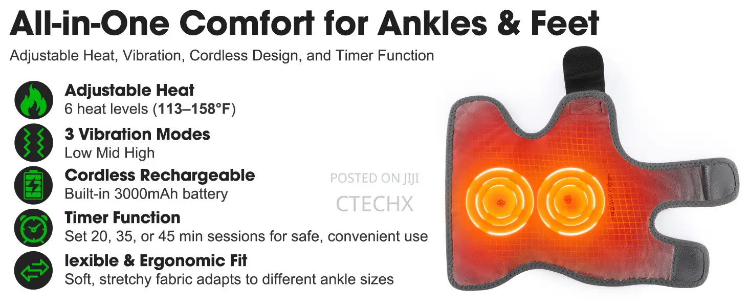 Cordless Foot Ankle Massager 5 Heat Levels, 3 Vibration Modes for Pain