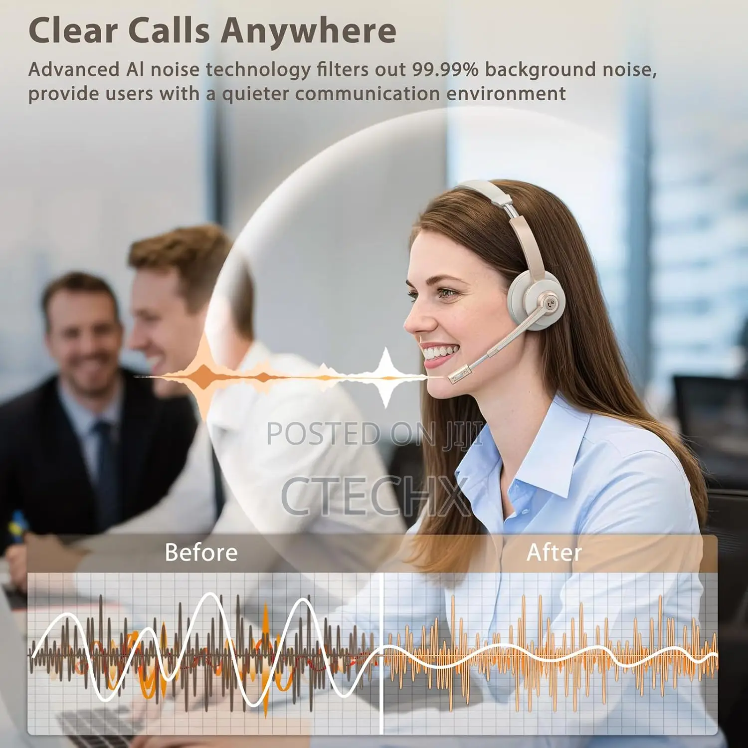 Wireless Bluetooth Headset With Mic Ai Noise Canceling Usb Dongle