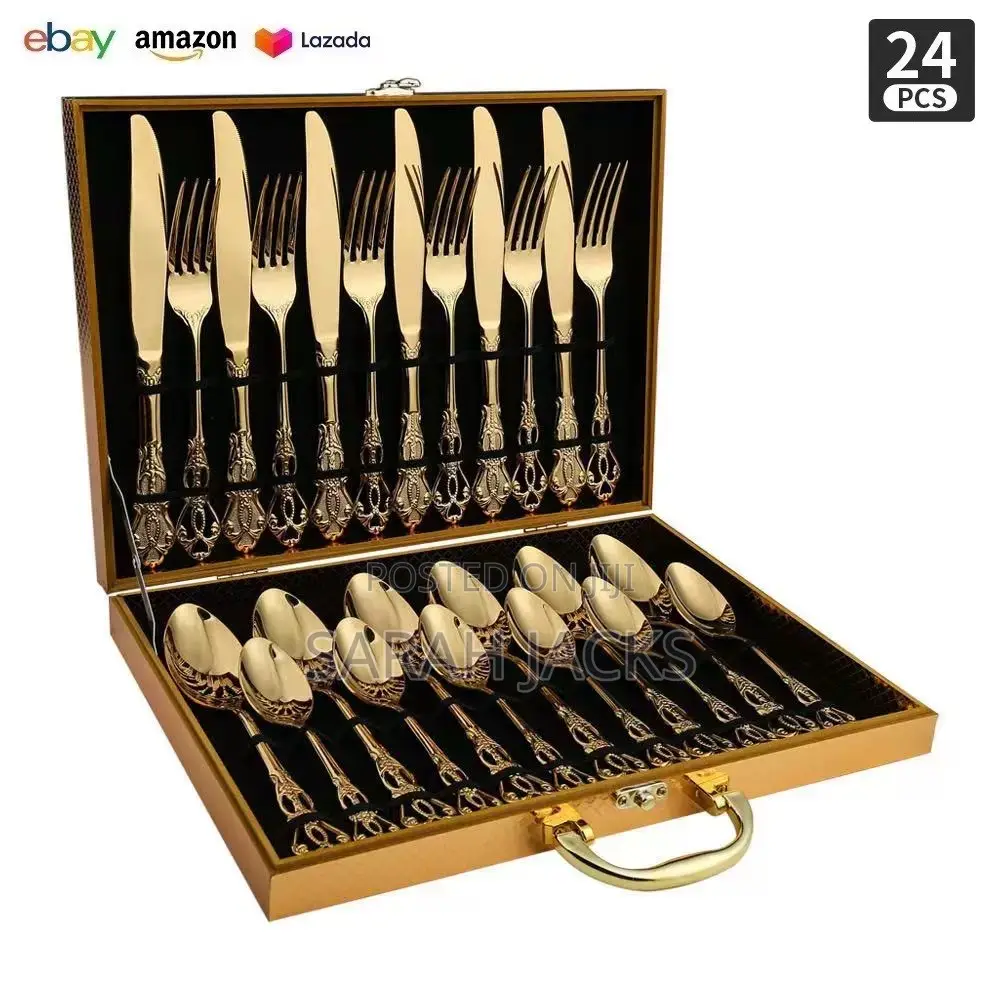 24pcs Quality Gold Cutlery Set With Box