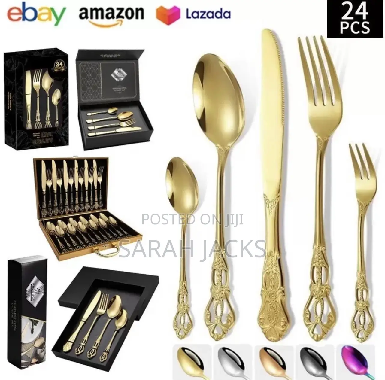24pcs Quality Gold Cutlery Set With Box