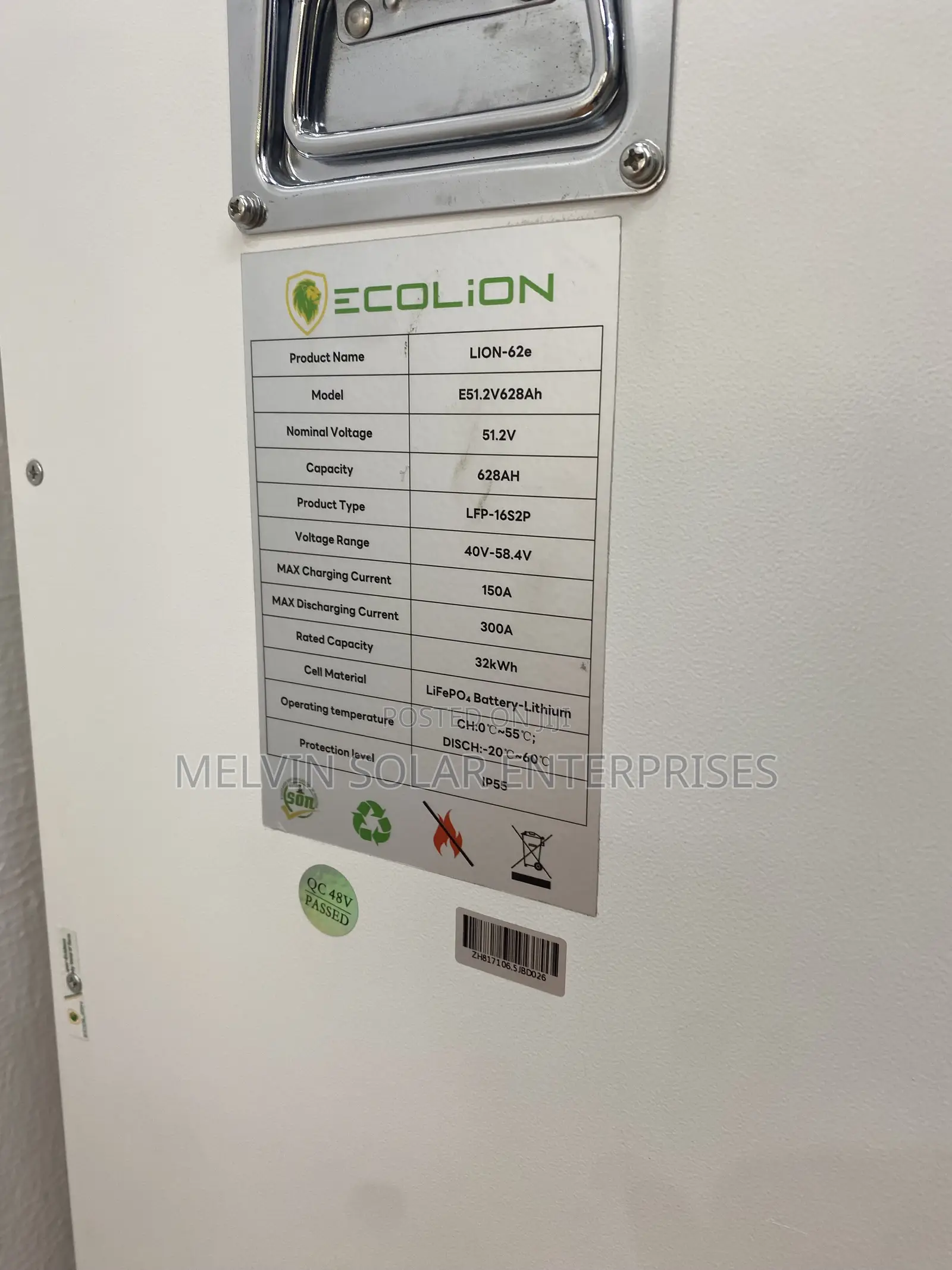 32kwh 51.2v 628ah Eco Lion Solar Lithium Ion Phosphate Batteries.