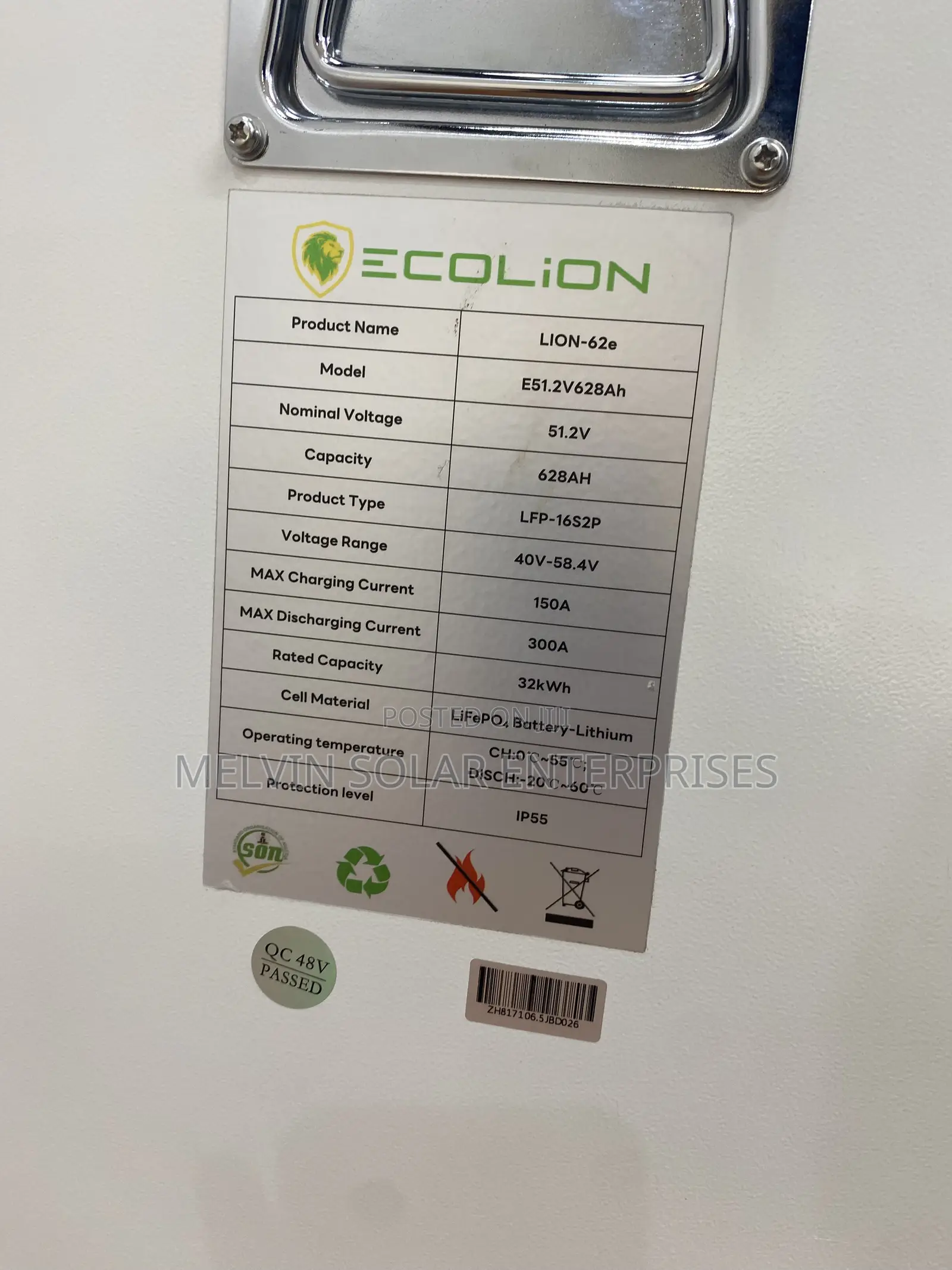 32kwh 51.2v 628ah Eco Lion Solar Lithium Ion Phosphate Batteries.