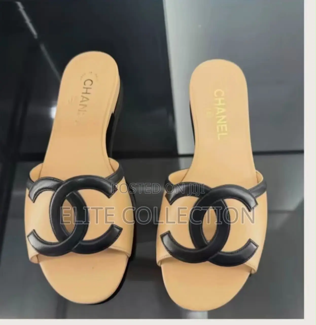 Chanel Beige Lambskin Mules Size :38-42 Color: As Displayed