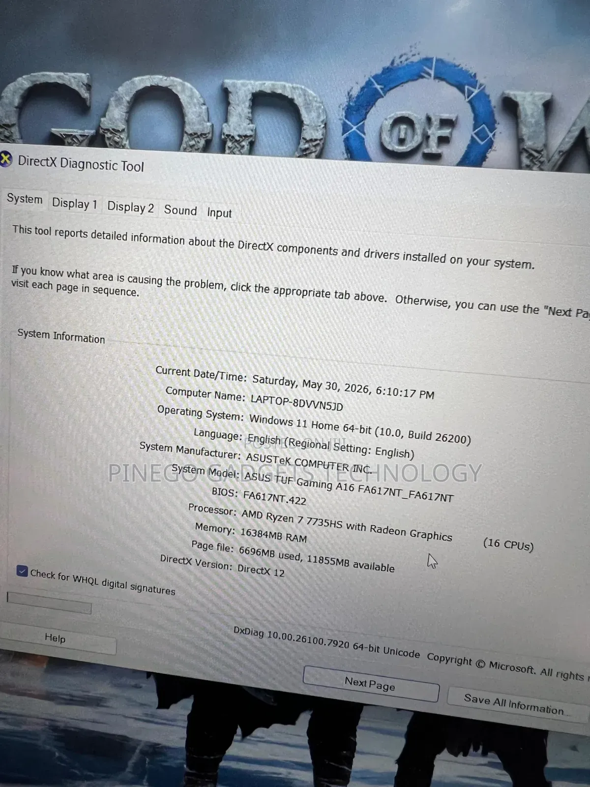 Laptop Asus TUF Gaming A16 16GB AMD Ryzen 7 SSD 512GB