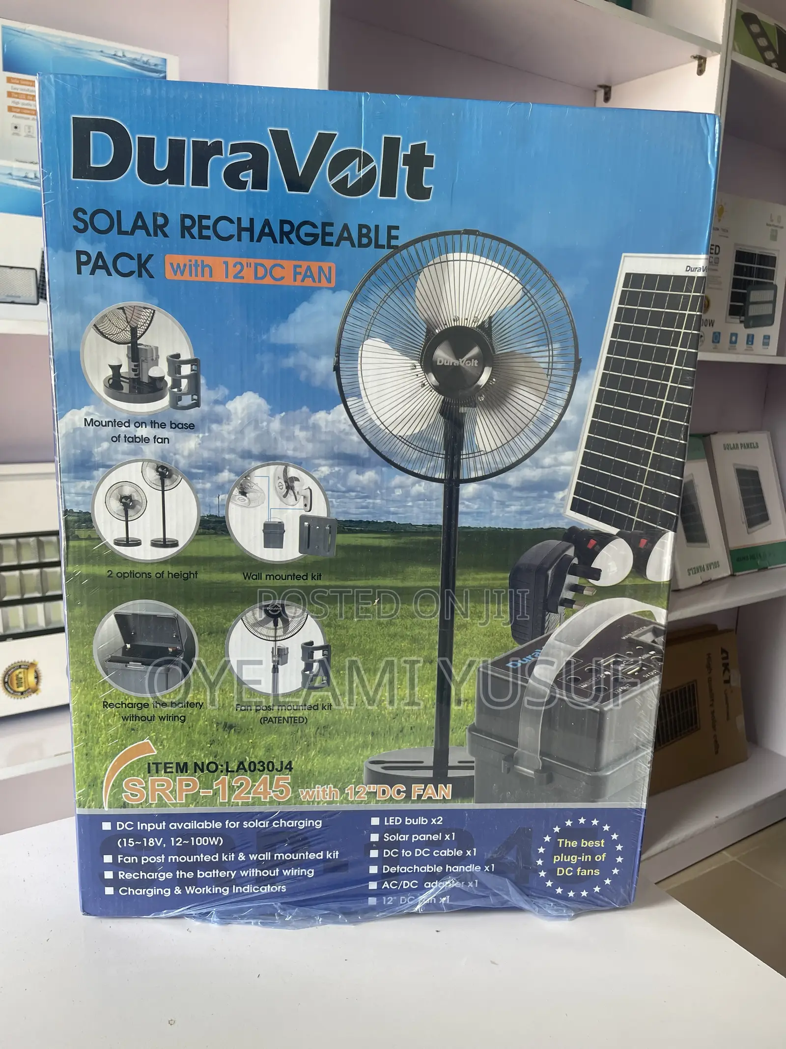 Duravolt Solar Rechargeable Packs(5 in 1) With 12” Fan