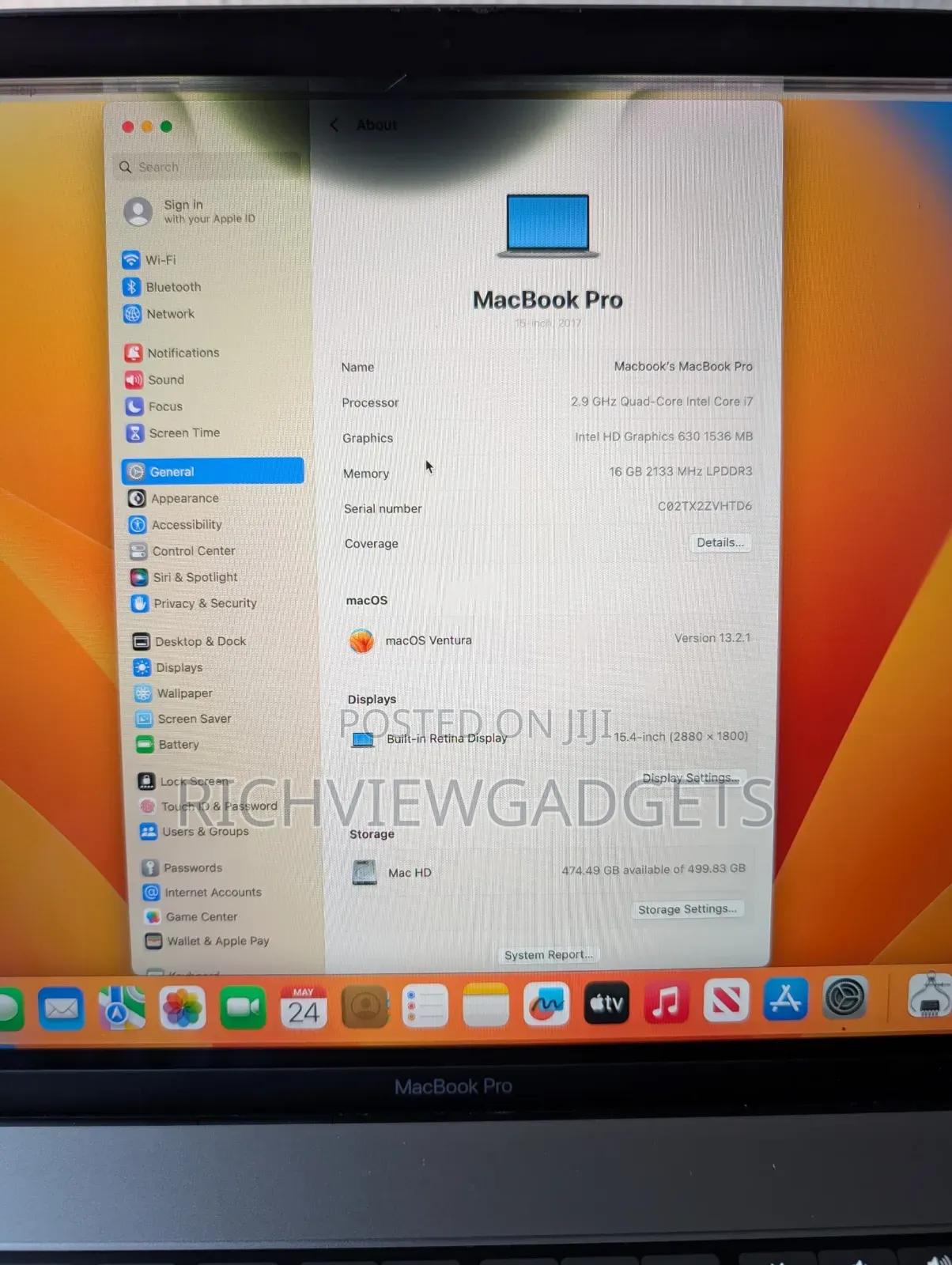 Laptop Apple MacBook Pro 2017 16GB Intel Core i7 SSD 512GB