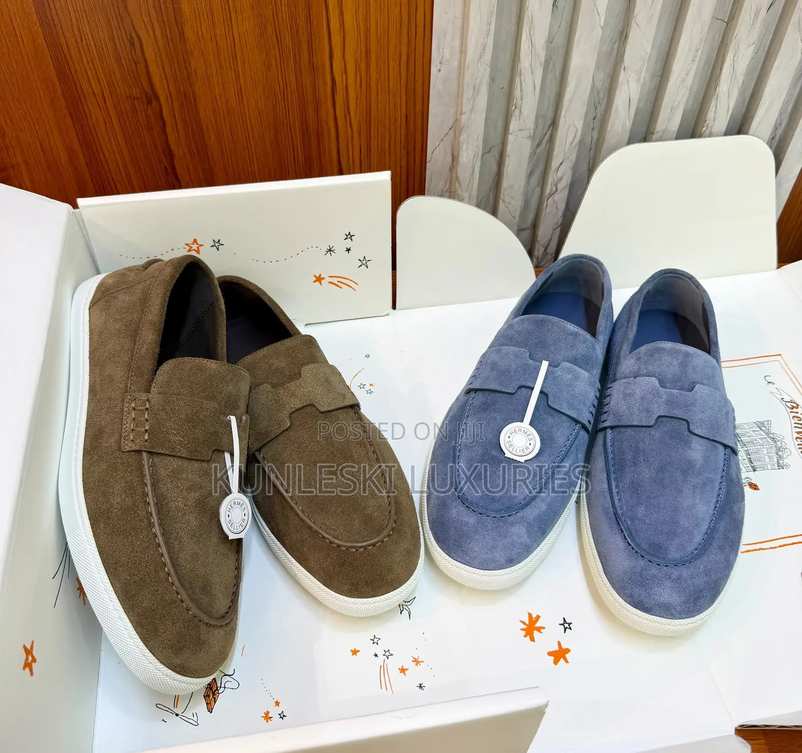 Original High Quality Hermes Job Loafers in Suede
