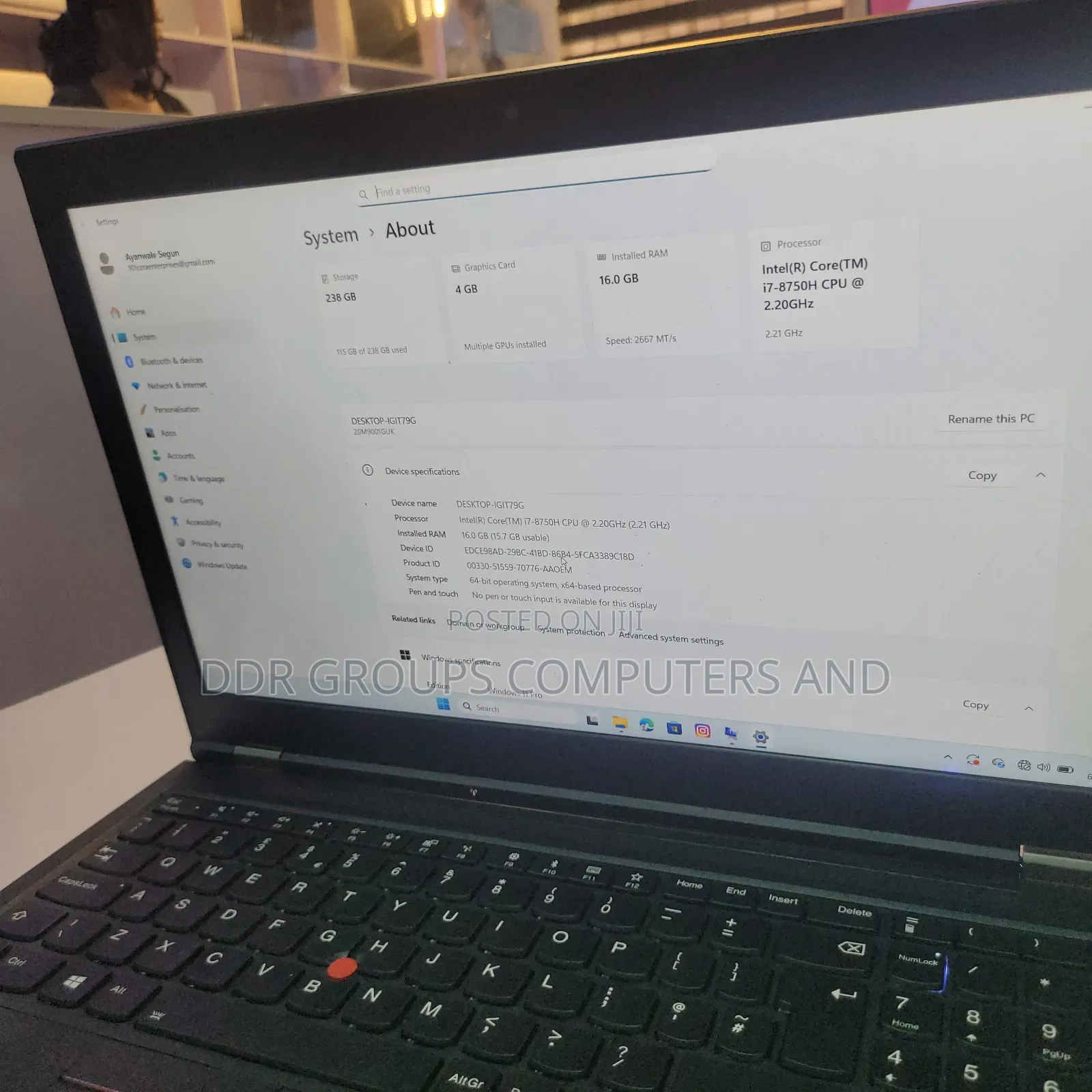 Laptop Lenovo ThinkPad P52 16GB Intel Core i7 SSD 256GB