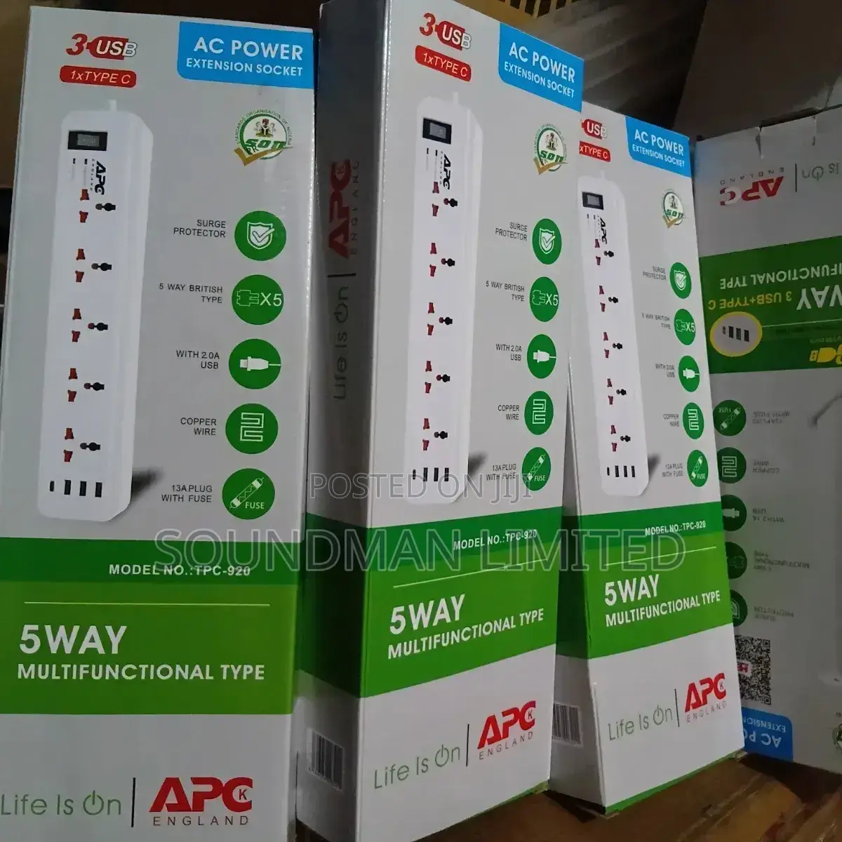 Original APC 5 Way Extension Socket With USB Type C Ports