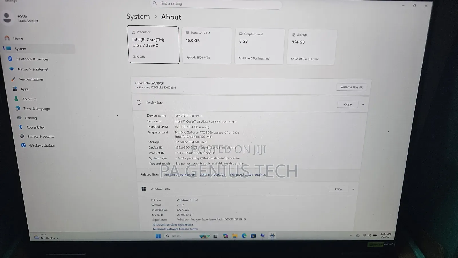 Laptop Asus TUF Gaming F16 16GB Intel Core Ultra 7 SSD 1T