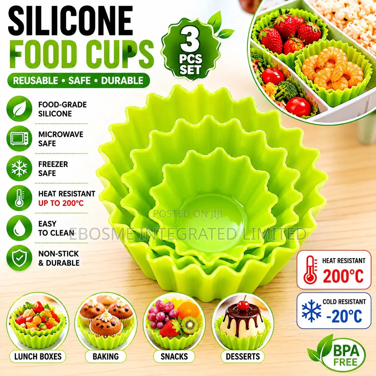 3-Piece Silicone Food Cup Set * Food-Grade Silicone Material