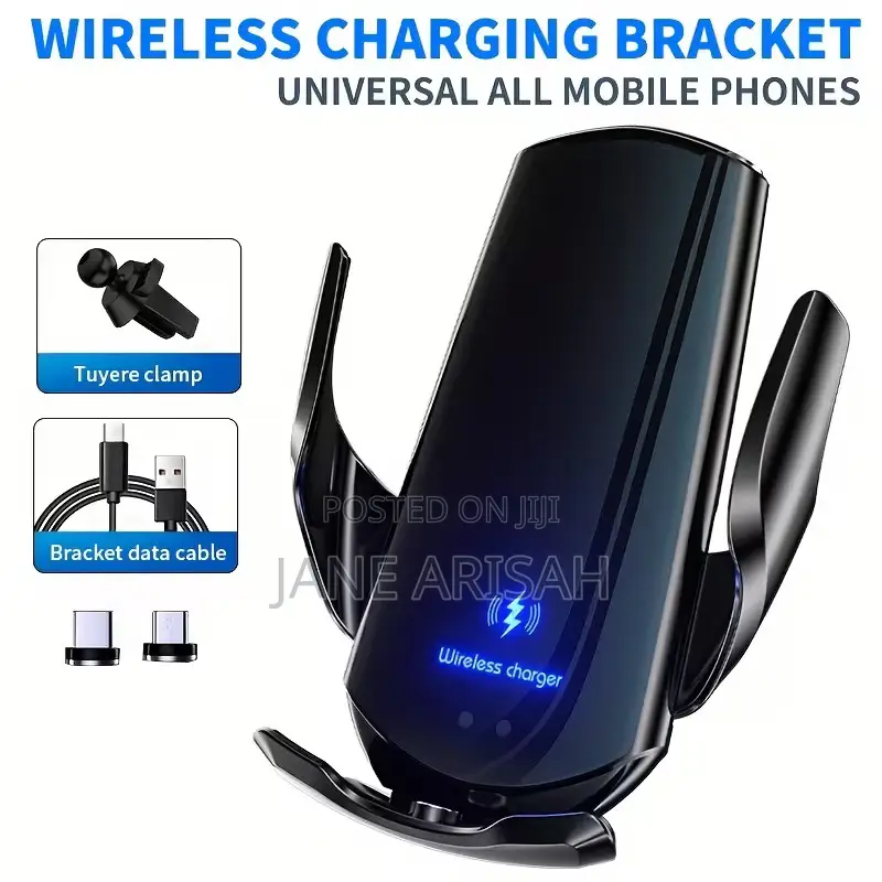 Car Wireless Charger Stand and Cell Phone Holder - Black
