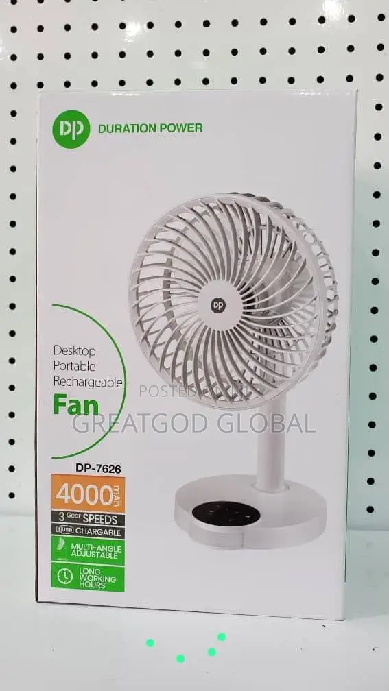 Duration Power Dp-7626 Rechargeable Table Fan 4000mah Usb Portable Fan