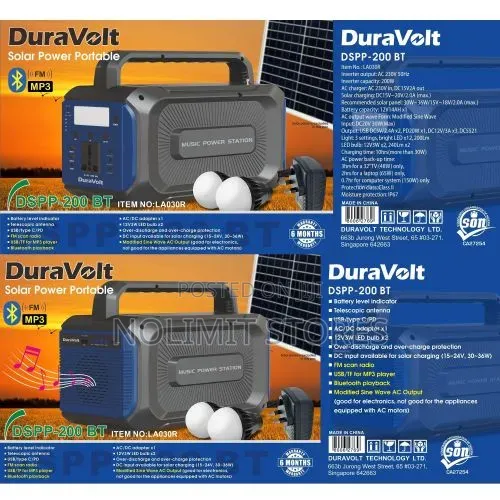 Duravolt DSPP-200bt Solar Power Station Bluetooth Speaker – 200w
