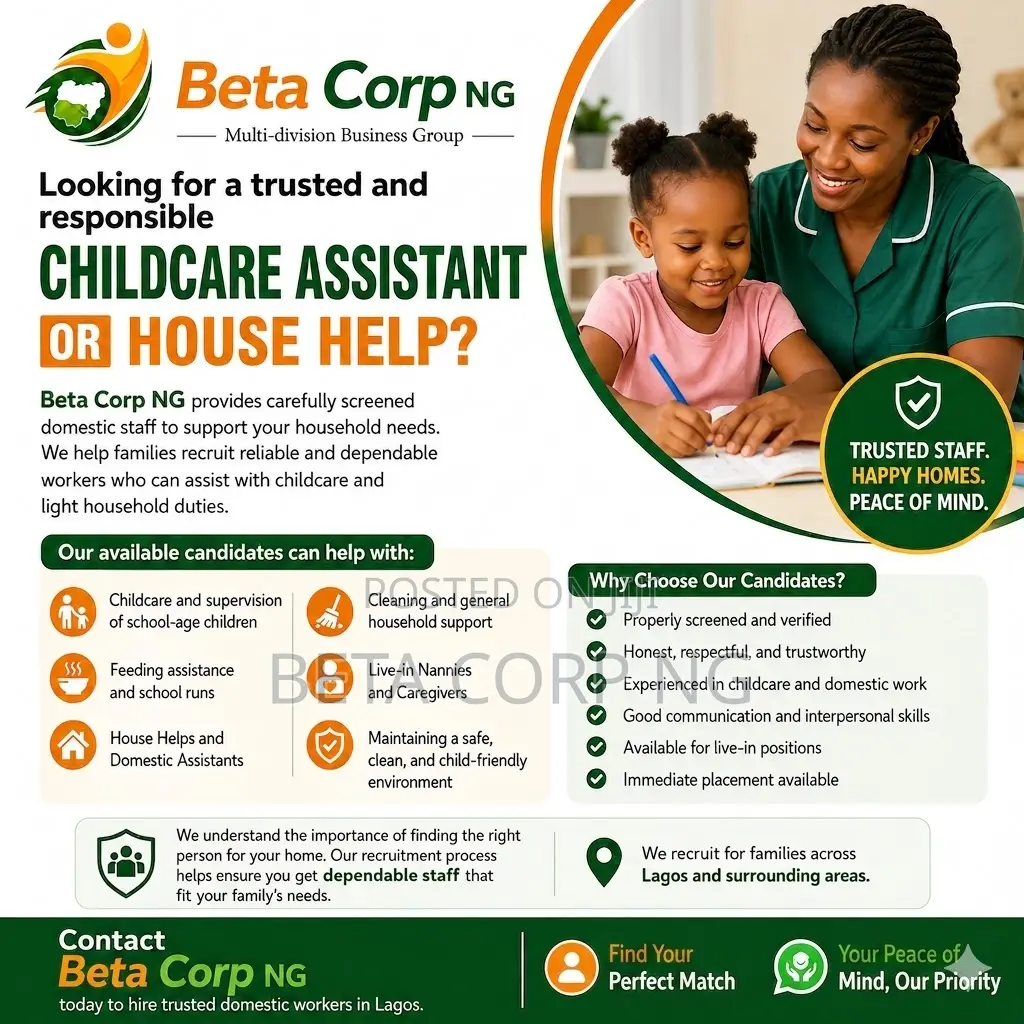 Hire Verified Childcare Assistants House Helps Available In Lagos