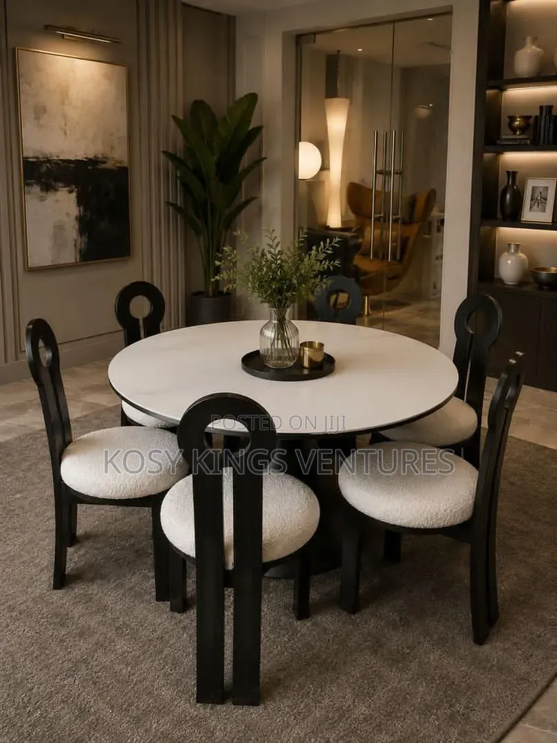 Luxurious Round Marble 6 Seater Dining Set