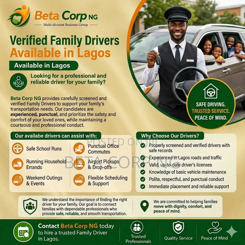 Verified Family Drivers Available for Immediate Hire in Lagos