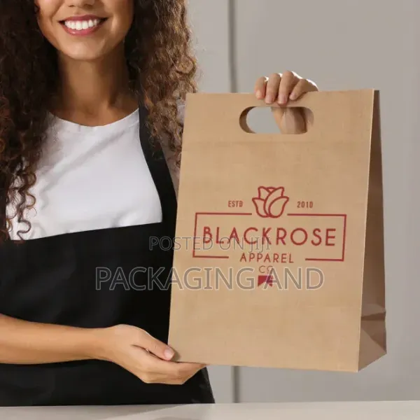 Customized Brown A4 Paper Bag, Die-Cut Handle, 110gsm, One-Color Print