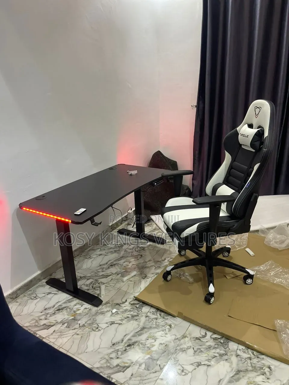 Gaming Chair With Electric Height Adjustable Desk With Led Light