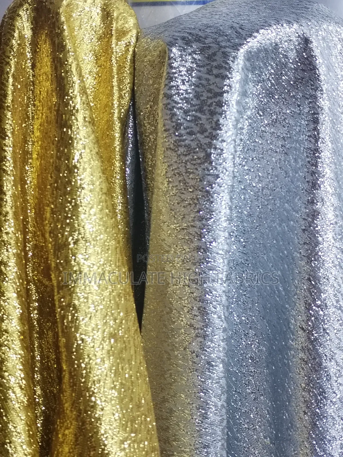 Yellow and Silver Damask Fabric