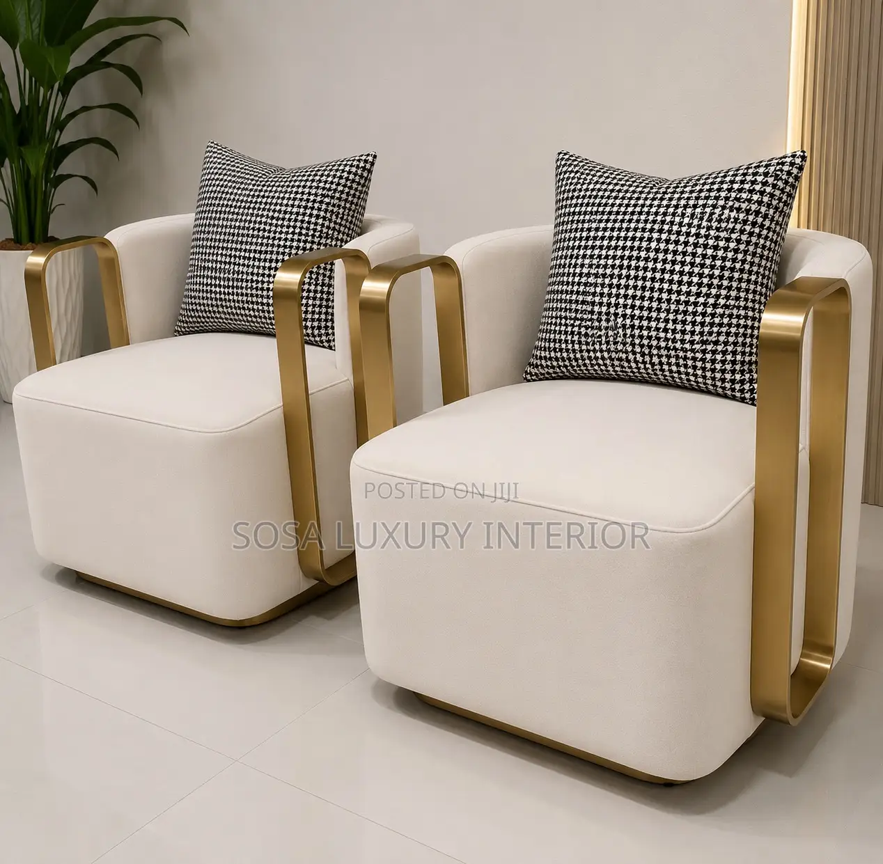 Premium Luxury White Gold Accent Armchairs