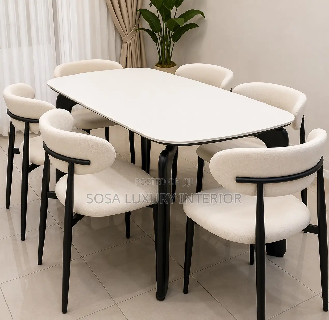 Premium Luxury White Rectangular Dining Table With 6 Chairs