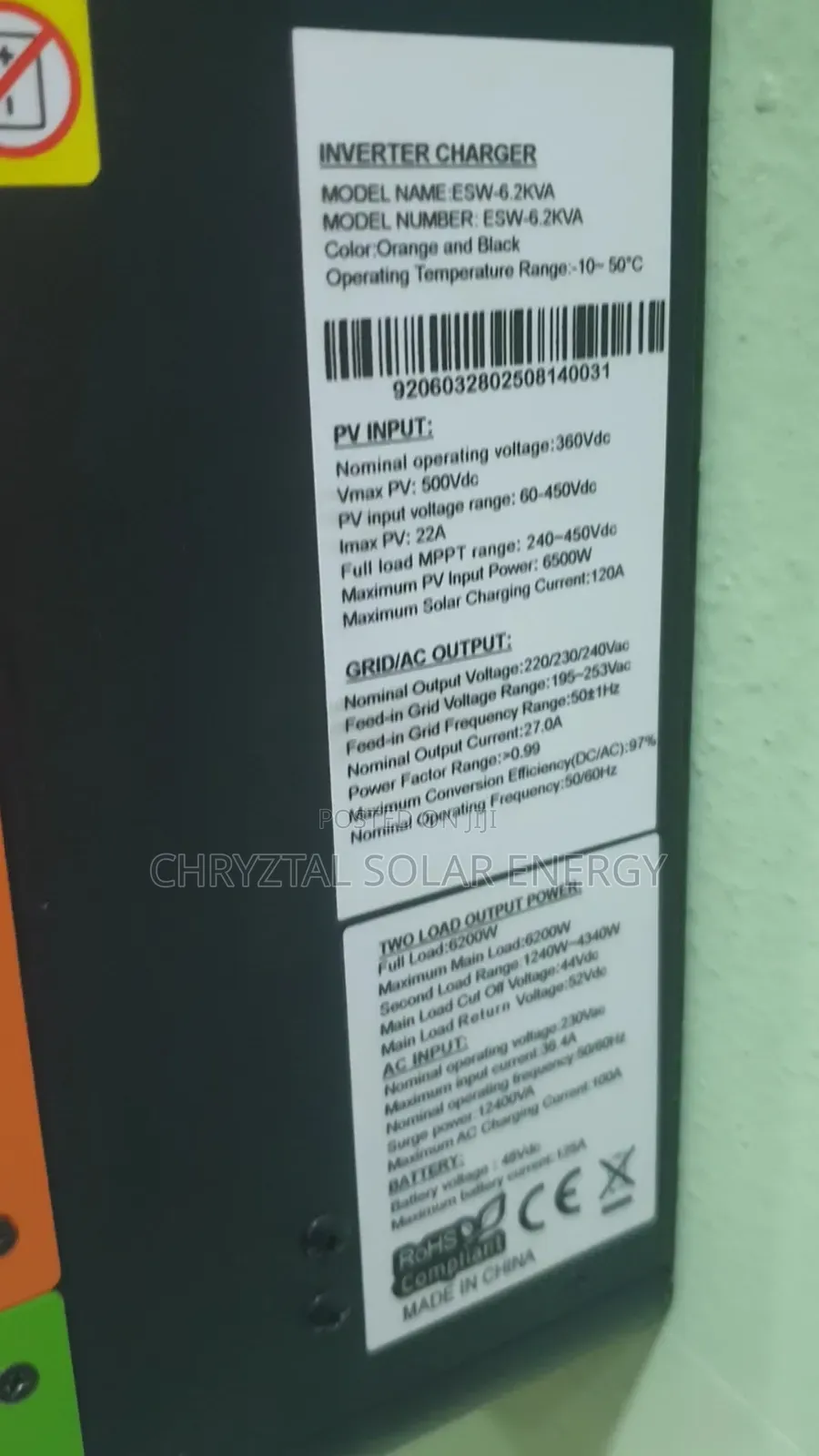 6.2kva JCNS Hybrid Inverter With Inbuilt MPPT Charge Controller