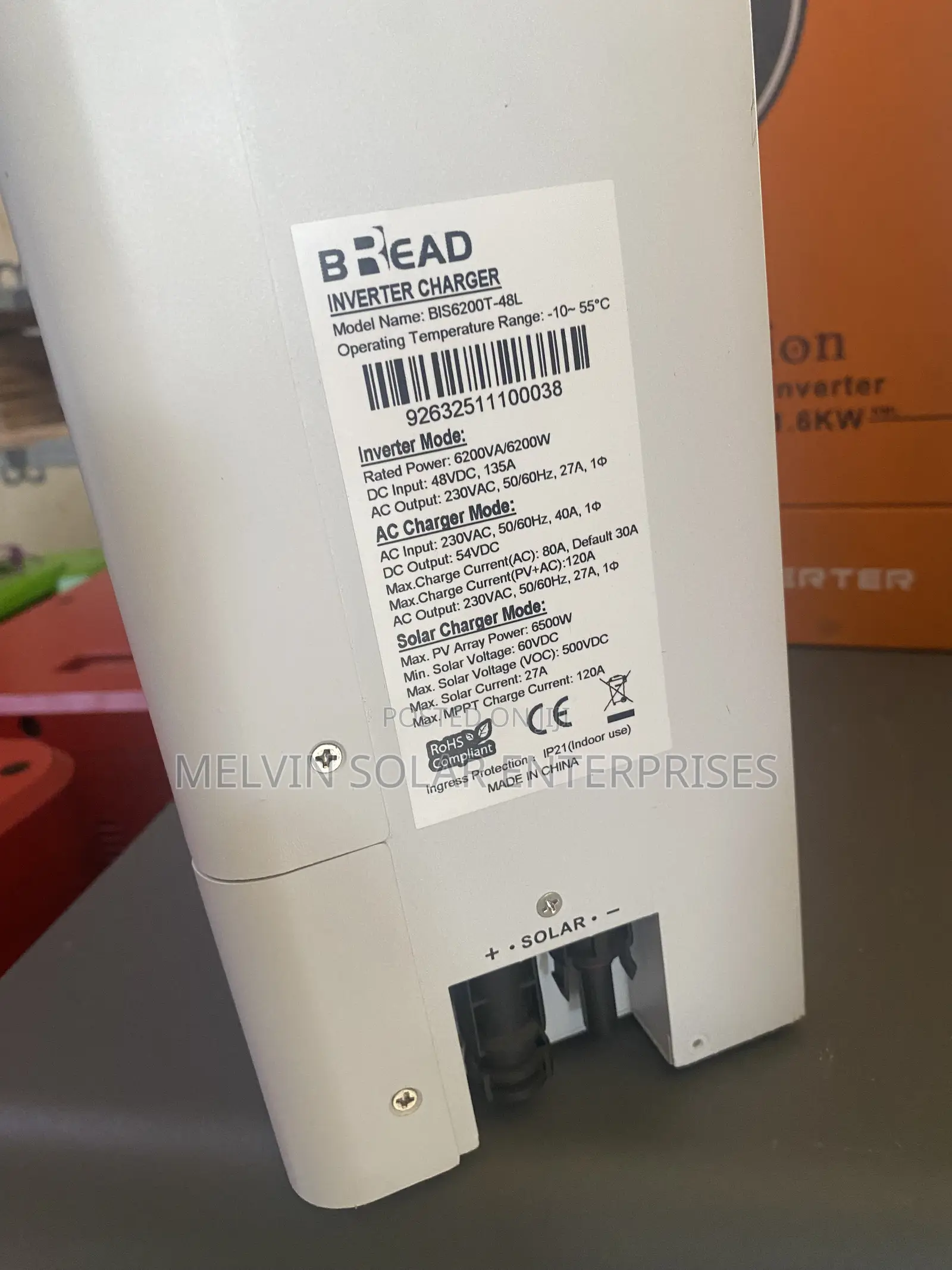 6.2kva 48v Bread Solar Hybrid Inverter With I Built 120ah Charger Cont