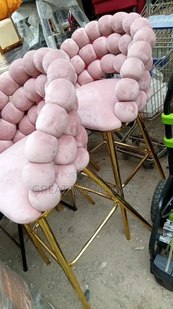 Bubble Tufted Velvet Bar Stools With Gold Legs