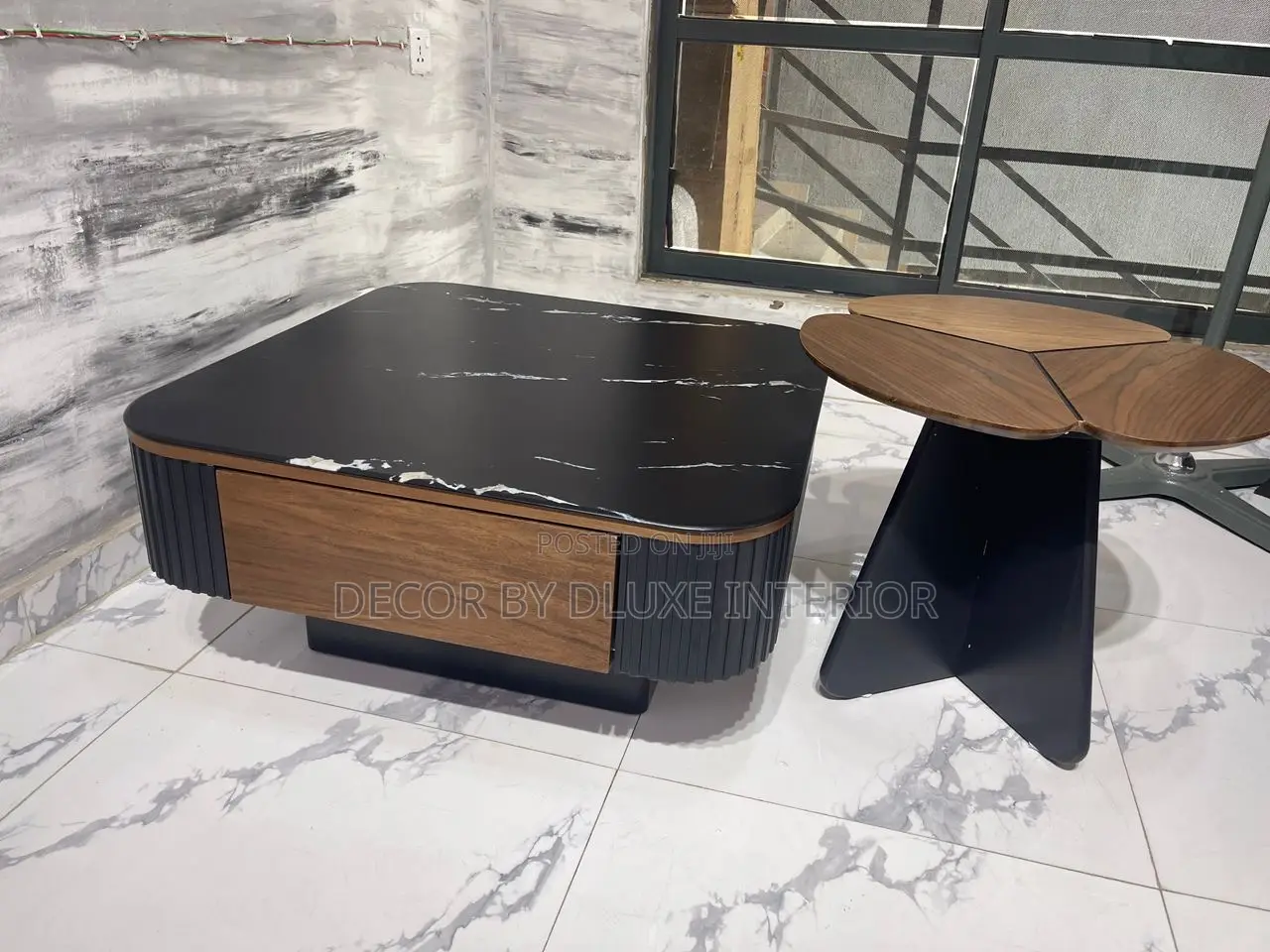 Italian Luxury Stone Square Coffee Table Set