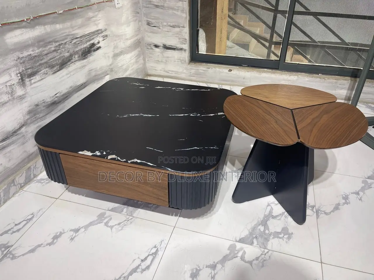 Italian Luxury Stone Square Coffee Table Set