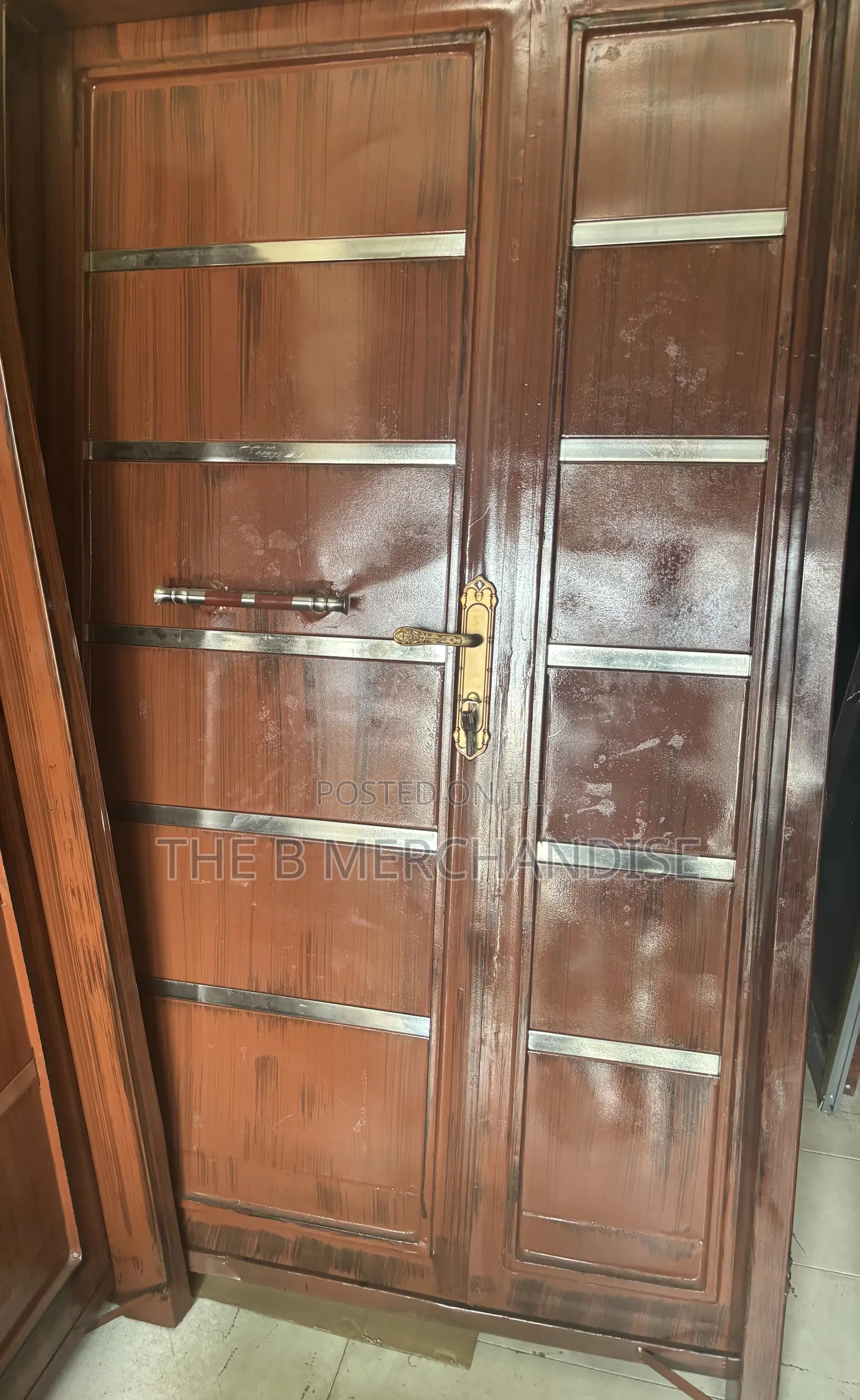 Modern Luxury Double Metal Door(Wood Polished)