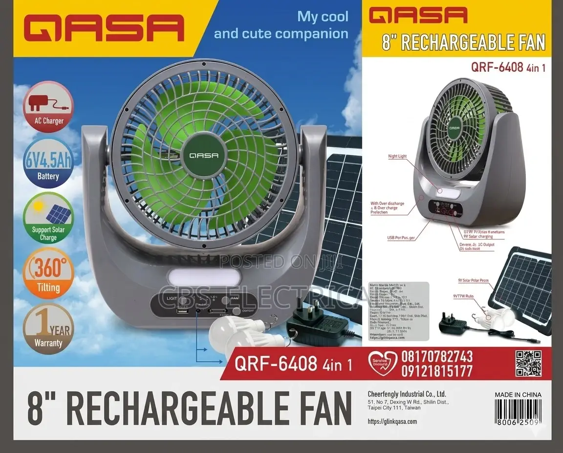 Qasa 8" Rechargeable Fan
