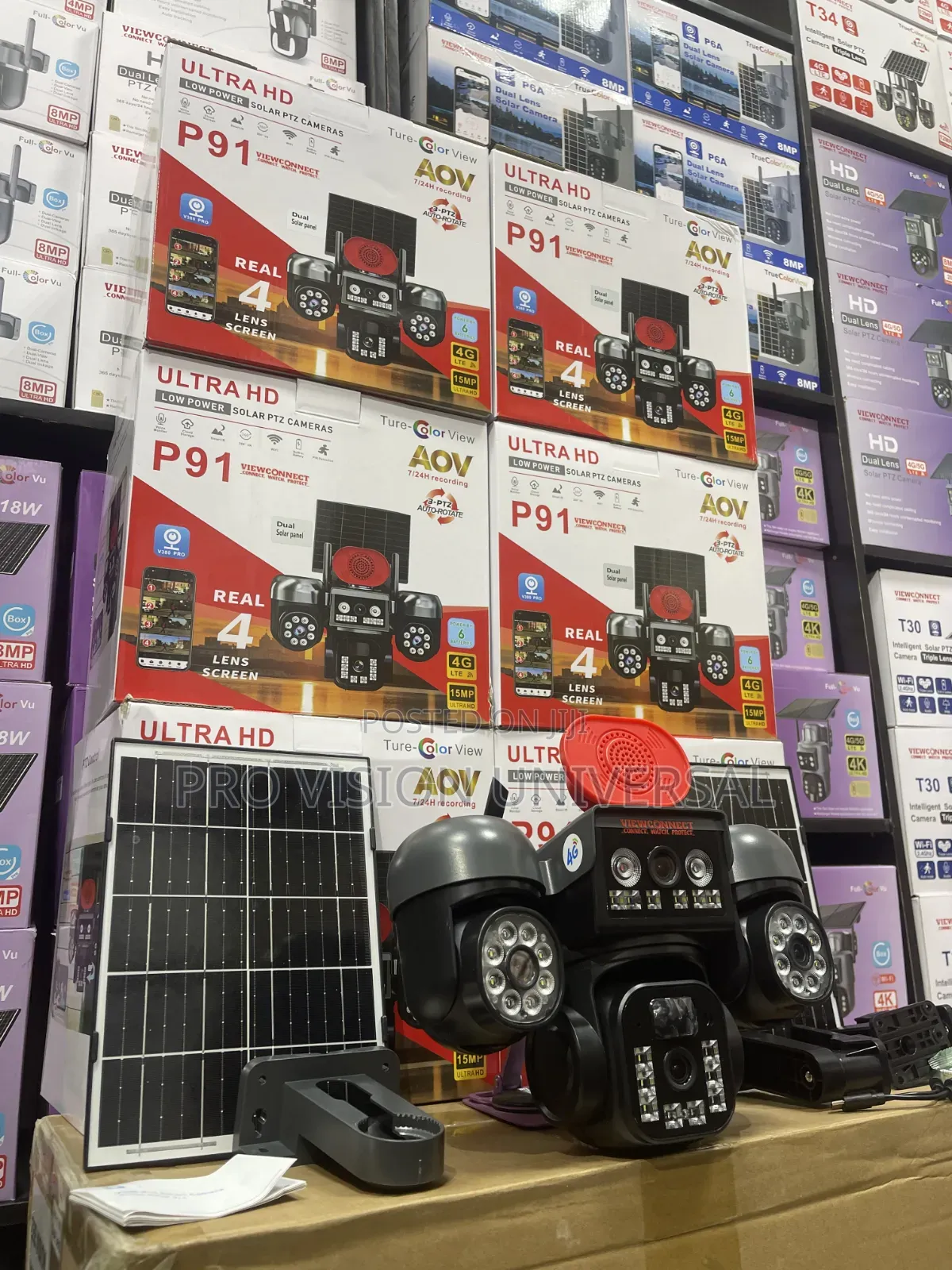 Upgraded P91 4lens Camera V380pro Dual Solar Panel Aov 3ptz 15mp 4g