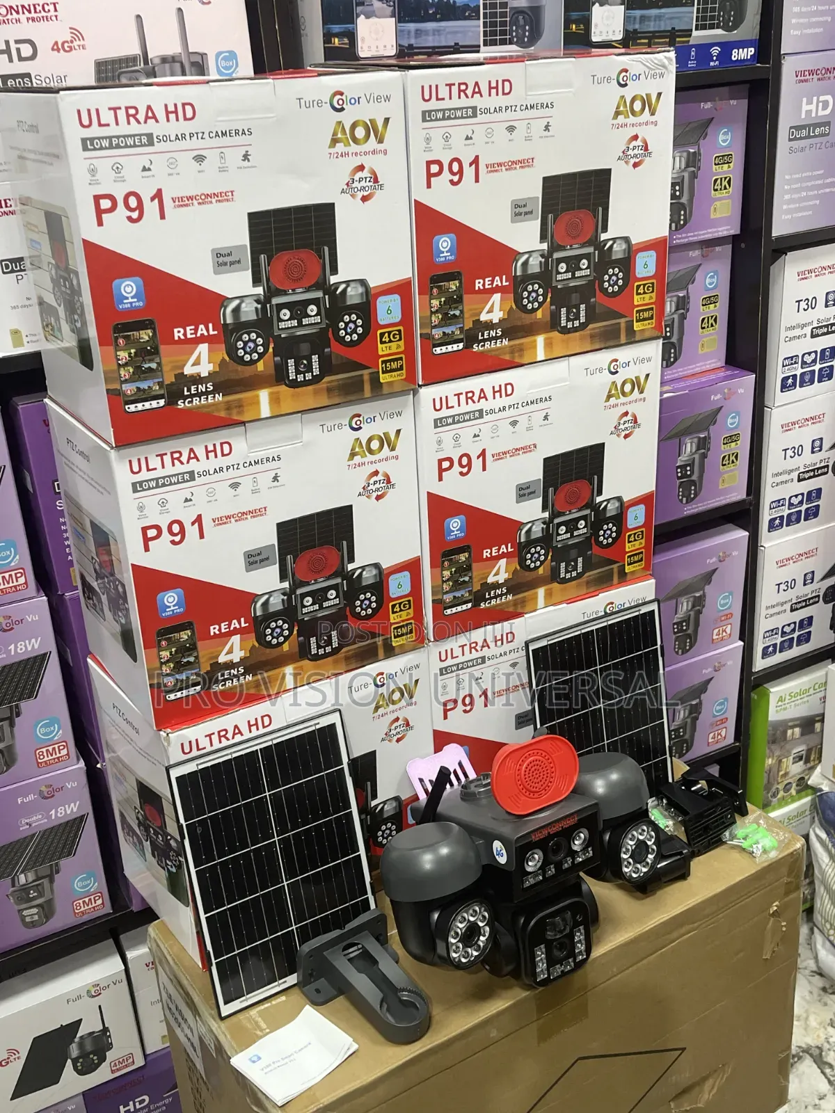 Upgraded P91 4lens Camera V380pro Dual Solar Panel Aov 3ptz 15mp 4g