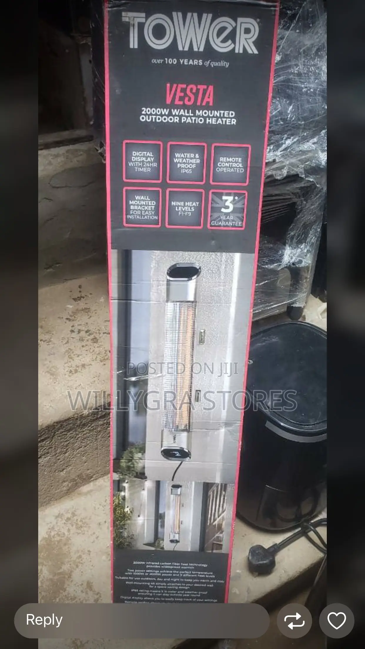 Tower Vesta 2kw Wall Mount Patio Heater