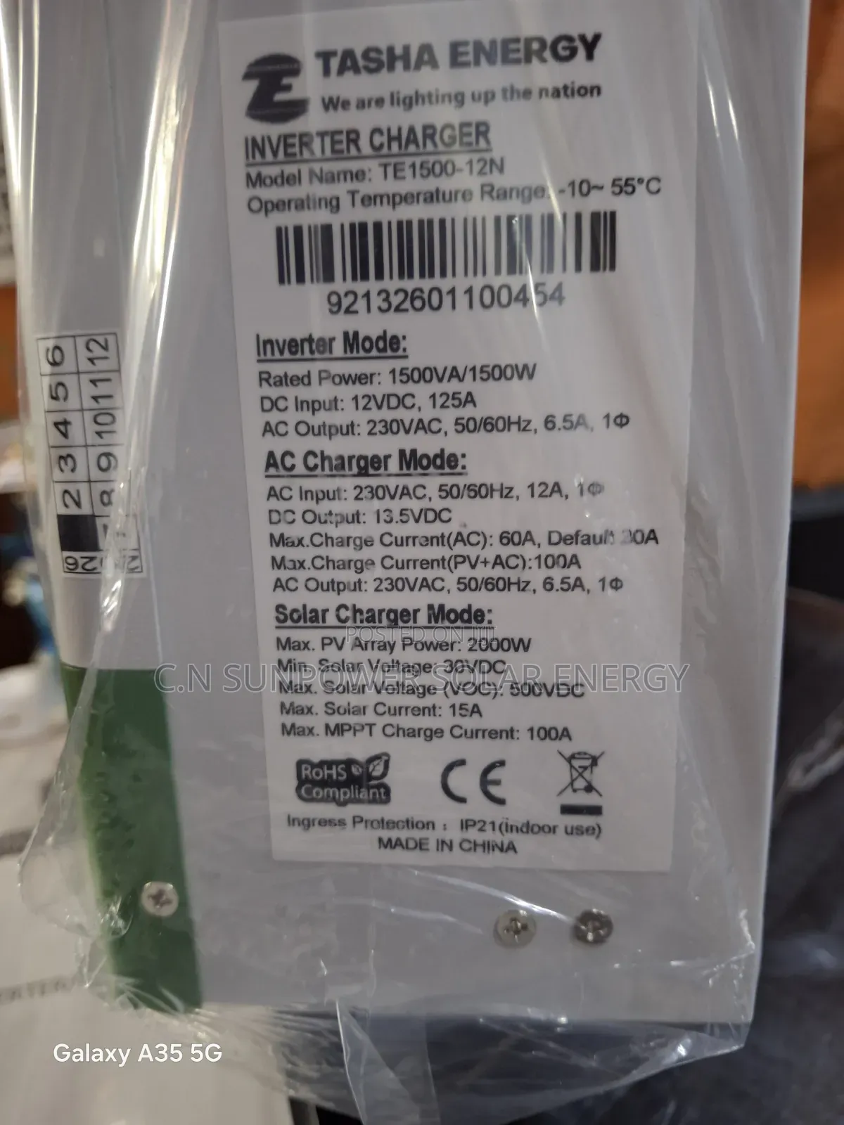 1.5kva/12v Tasha Energy Hybrid Inverter