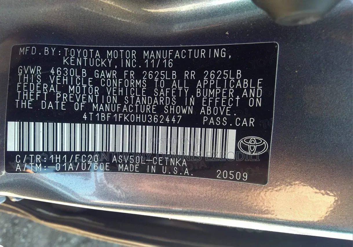 Toyota Camry LE 4dr Sedan (2.5L 4cyl 6A) 2017 Gray