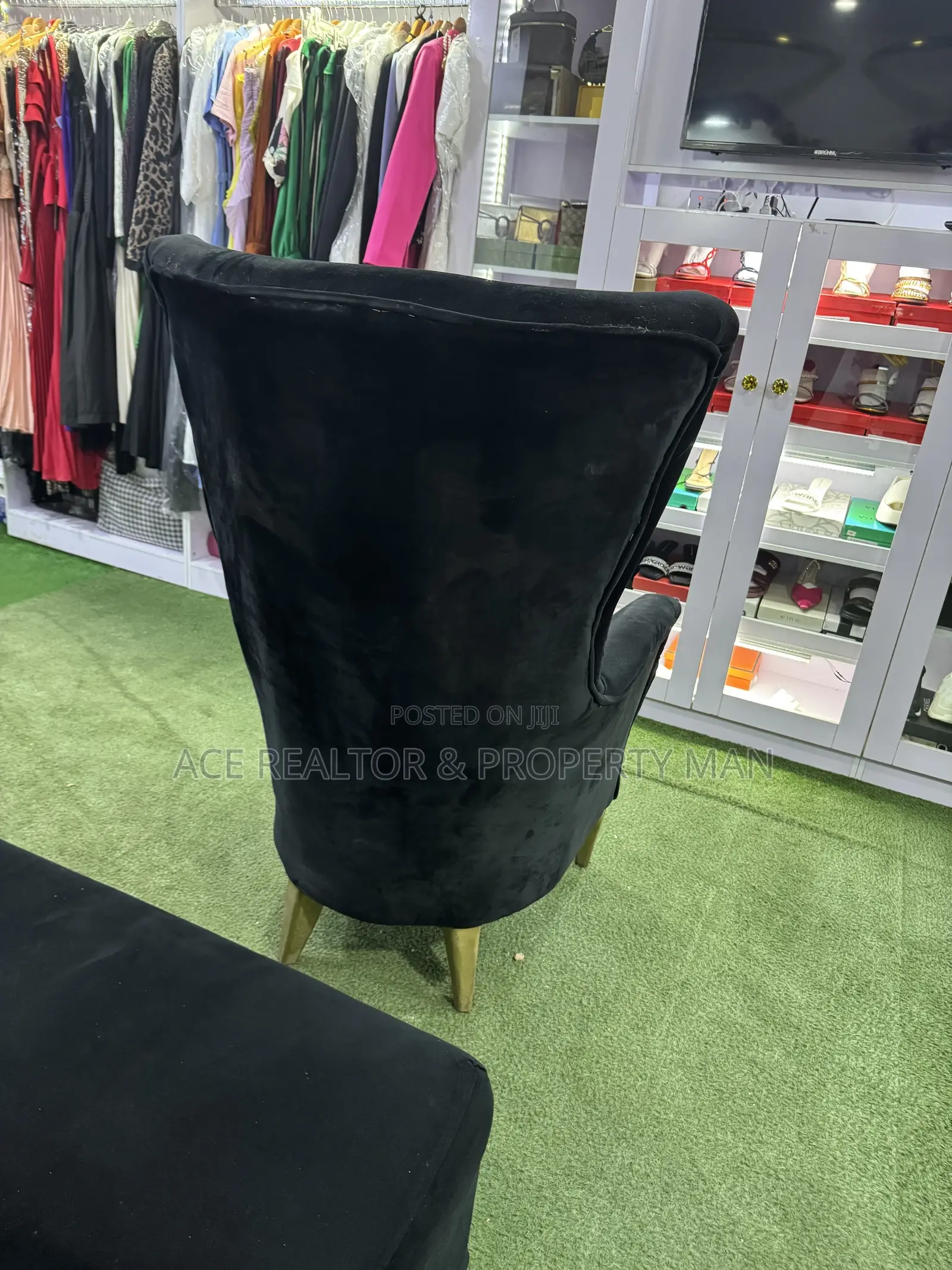 Luxury Black Velvet Wingback Accent Chair for Sale