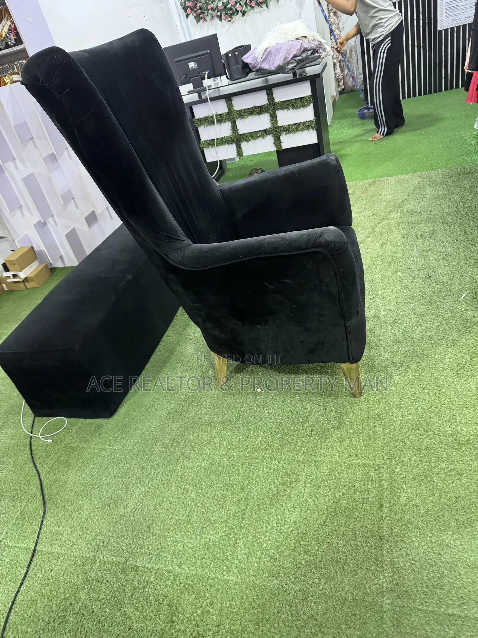 Luxury Black Velvet Wingback Accent Chair for Sale