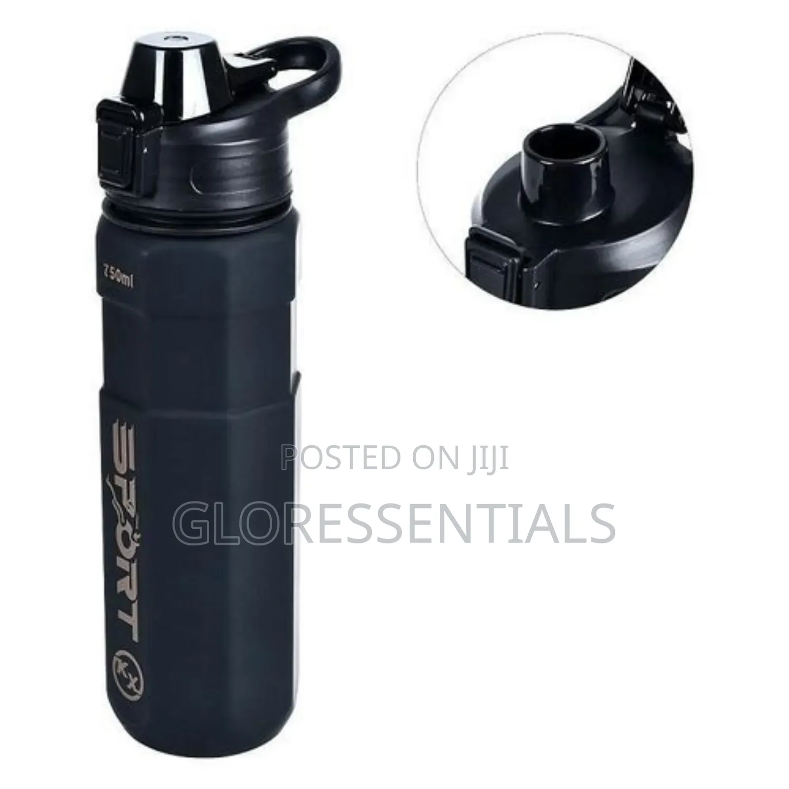 1000ml Black Sport Water Bottle With String