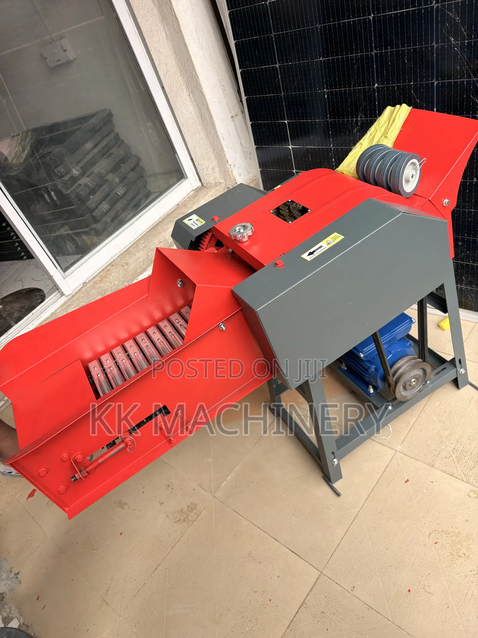 This Is a Red and Gray Agricultural Chaff Cutter Machine Designed