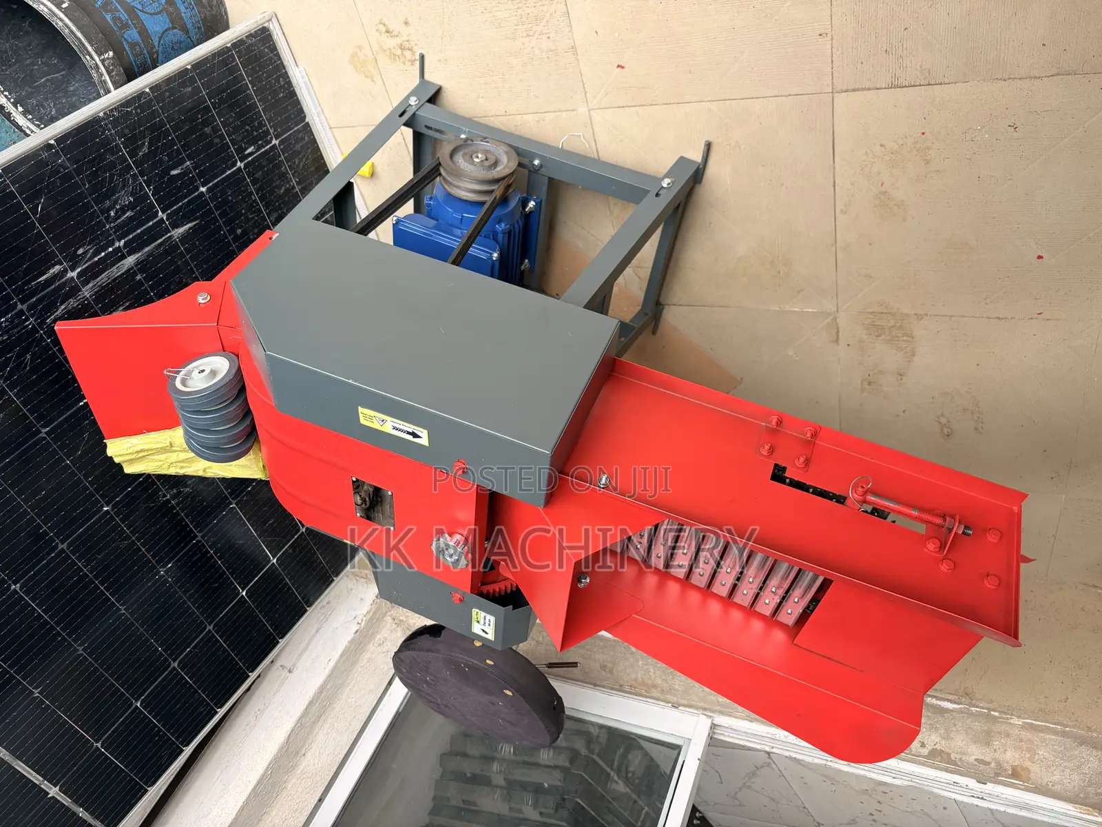 This Is a Red and Gray Agricultural Chaff Cutter Machine Designed