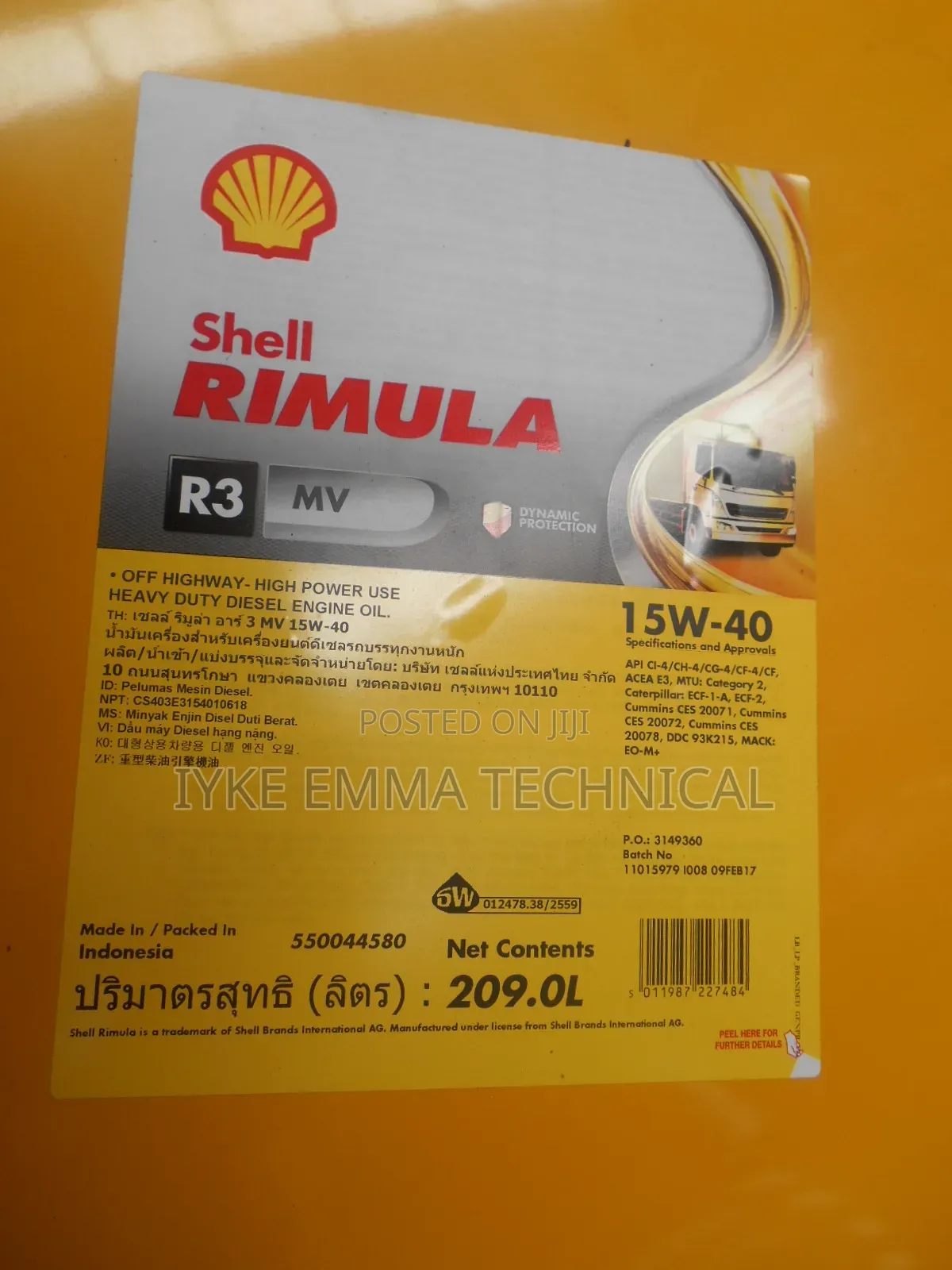 Shell Rimula R3 Mv 15w – 40 209 L (1 Drum)