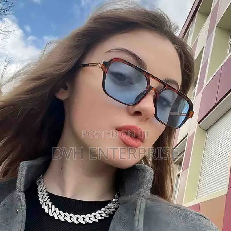 Leopard Print Aviator Sunglasses With Blue Tint