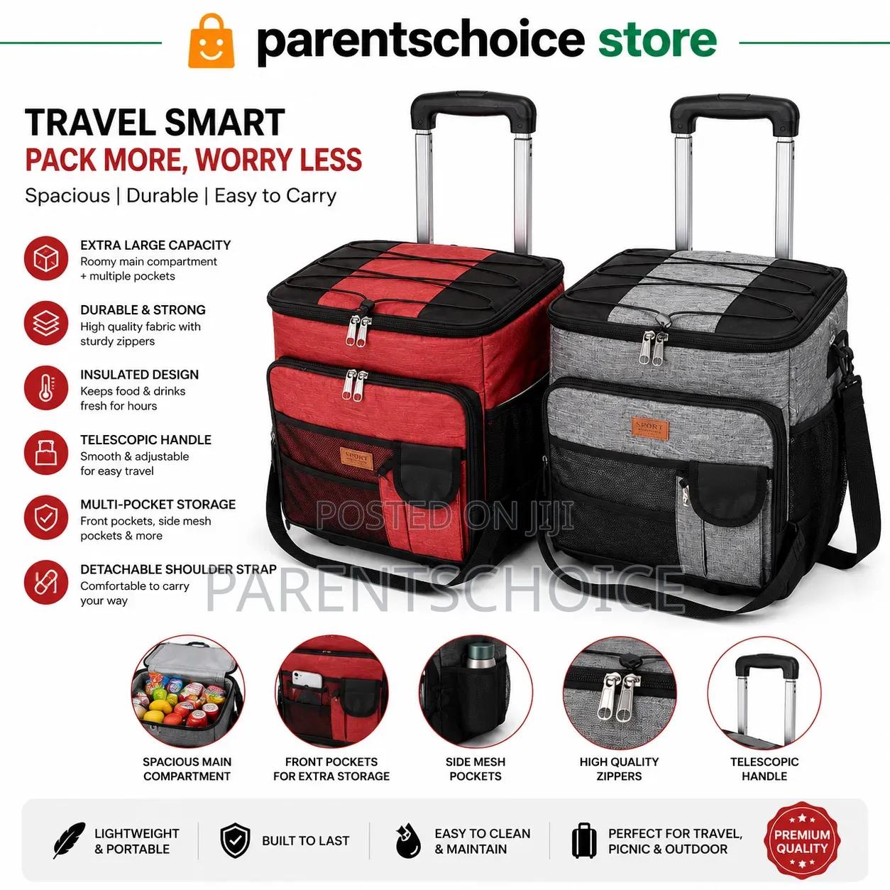 35l Large Capacity Foldable Insulated Rolling Cooler Bag