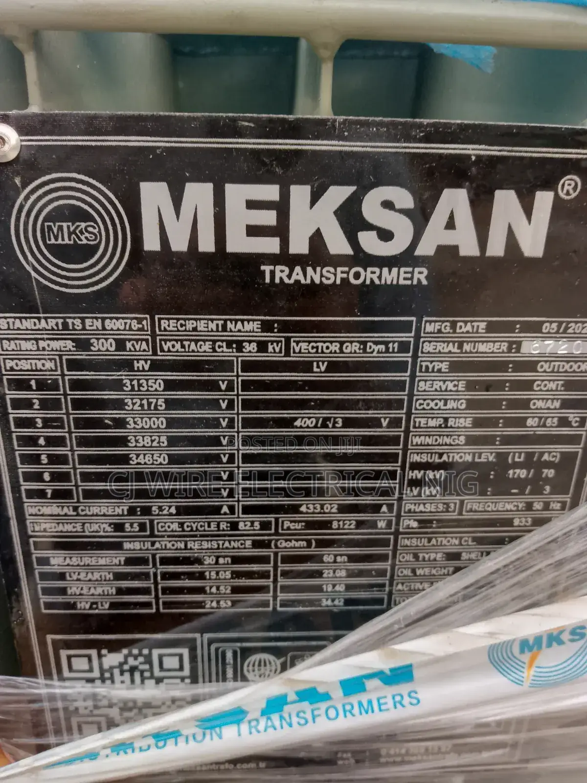 300kva by 11kv Meksan Electric Transformer 100% Copper
