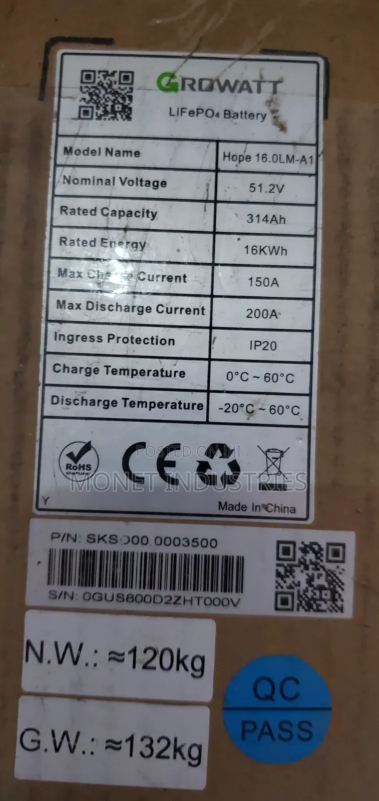 16kwh 48v Growatt Lithium Battery